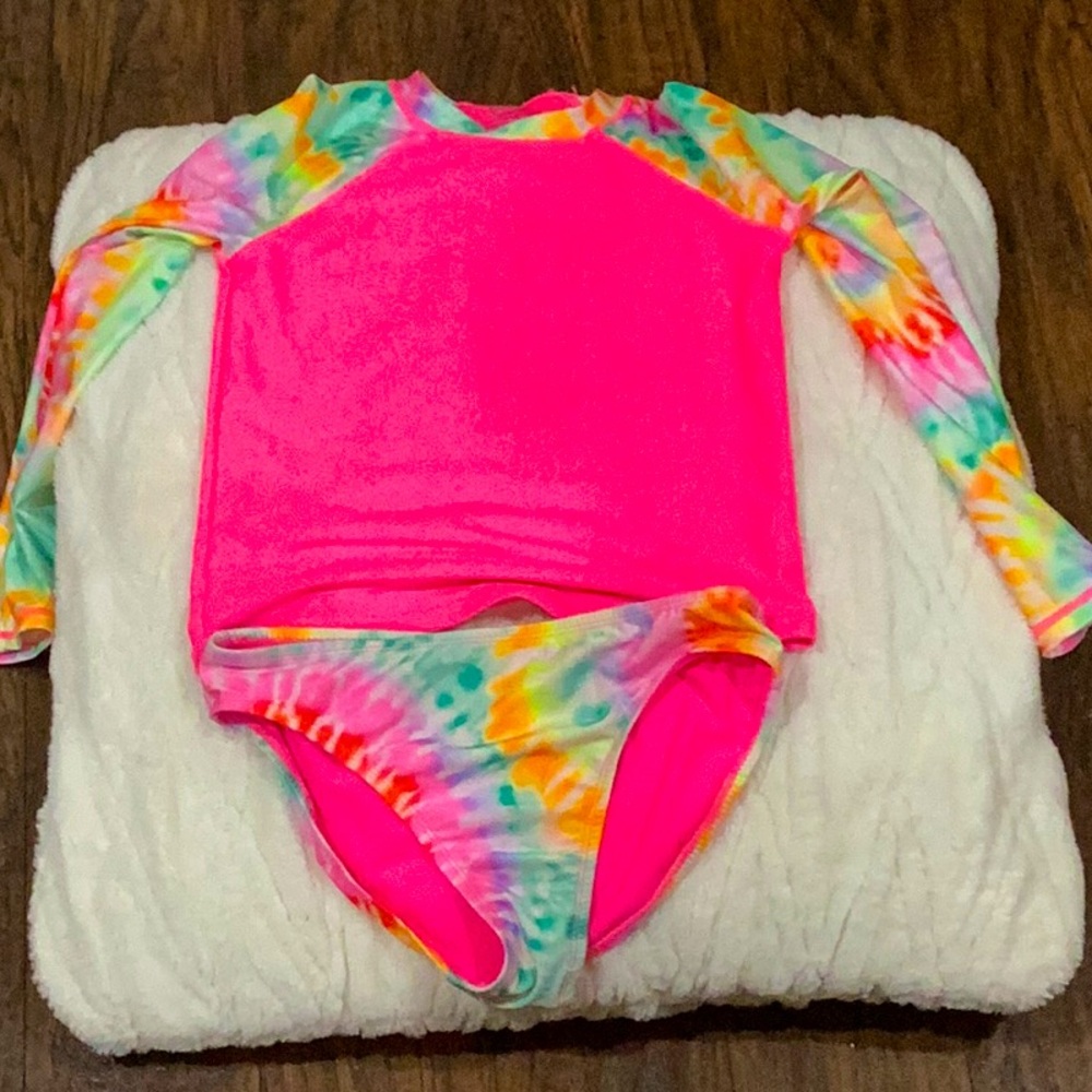 Wonder Nation Two piece tie-dye kids swimsuit long sleeves youth L